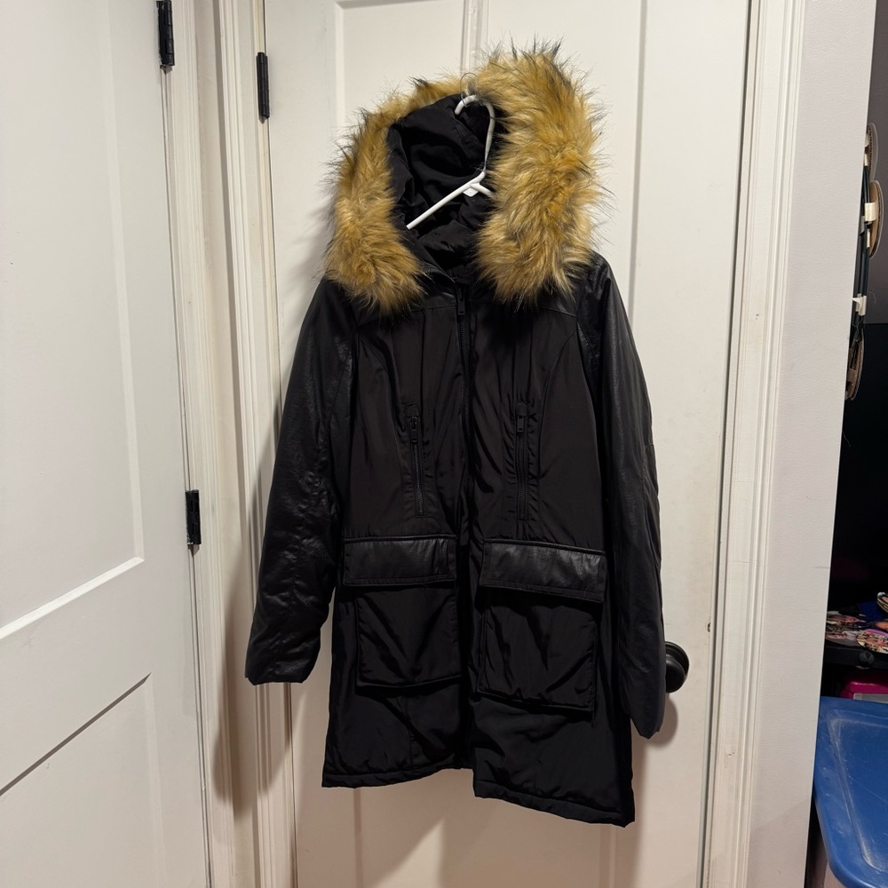 7 for all mankind medium winter jacket coat women faux fur leather